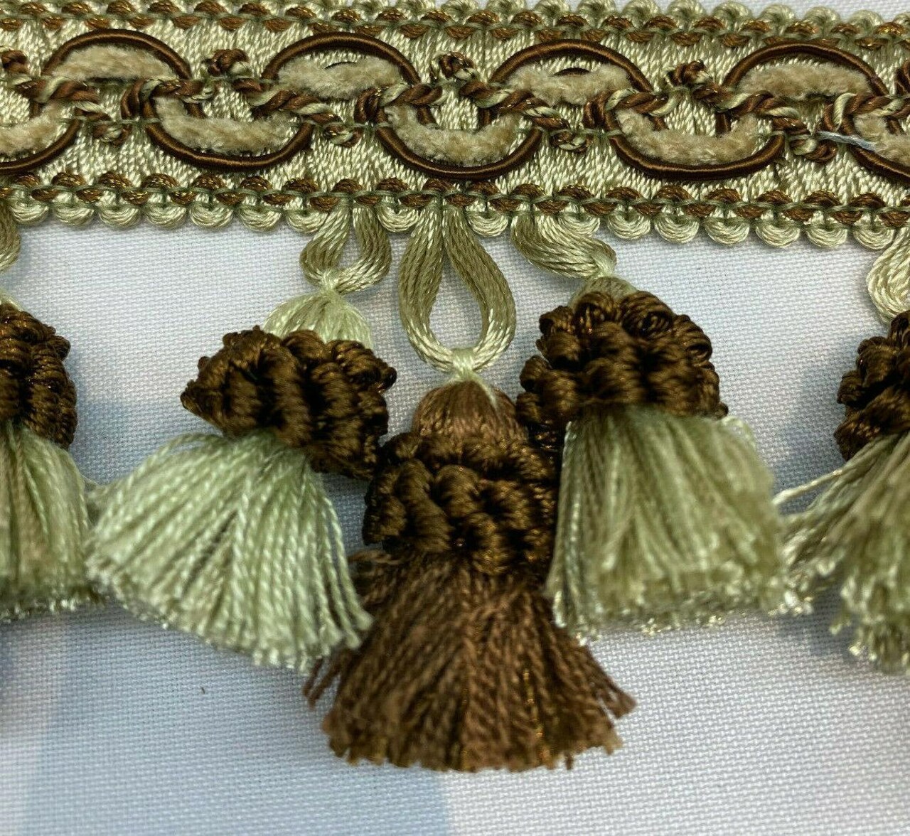 1 Yard Antique Green Brown Tassel Fringe Trim for Draperies and Home Decor 3.5 Inch Long